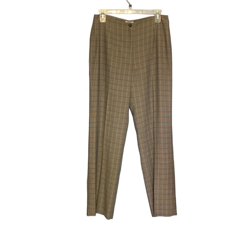 Loft Brown Checkered Flat Front Dress Pants with Back Pockets and Zipped